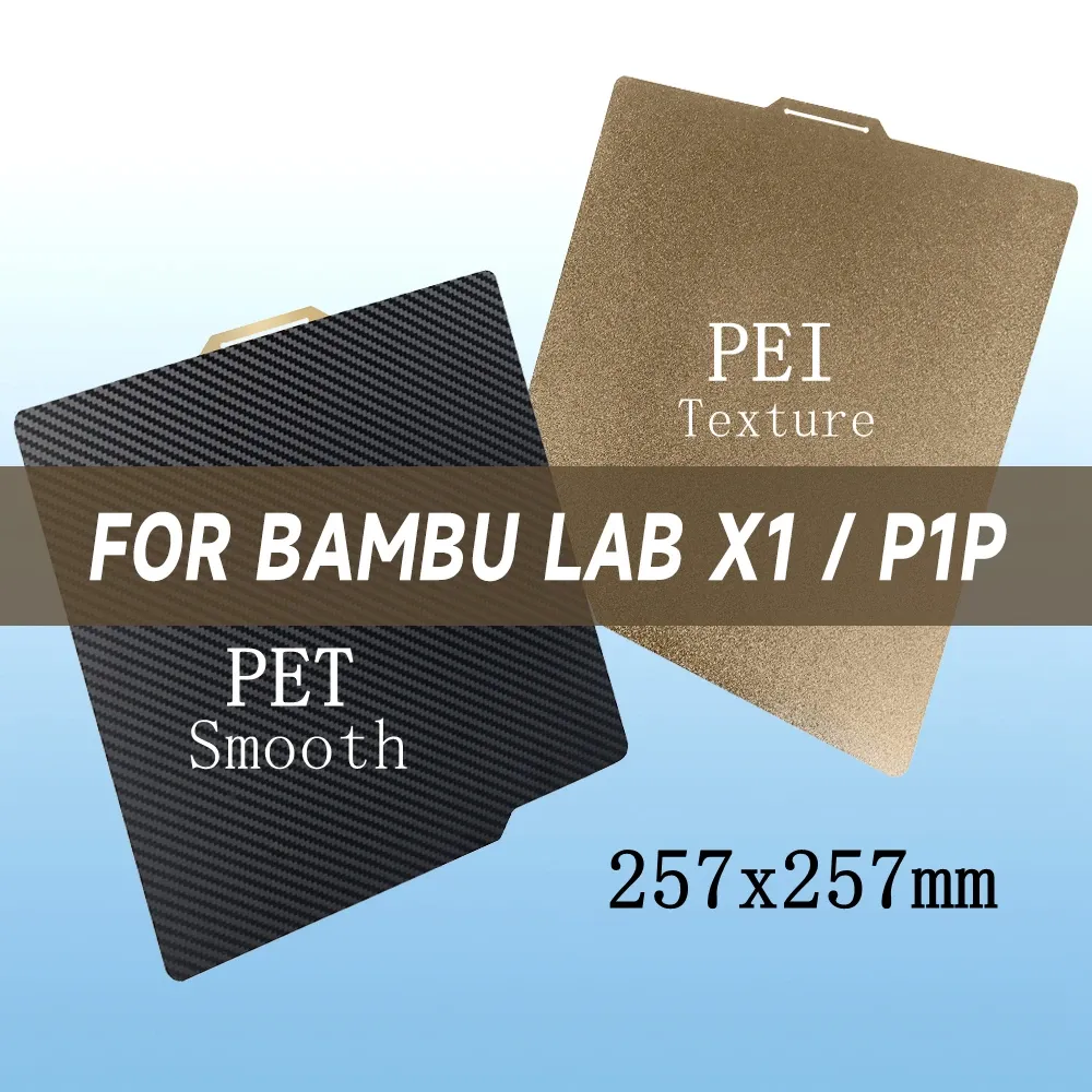 Setzen Sie für Bambu Lab X1 Build Plate PEI PET 257x257mm Bett Upgrade für zweifache Sided -Drucken Haustier Carbon Faser+Textur PEI für Labor P1P