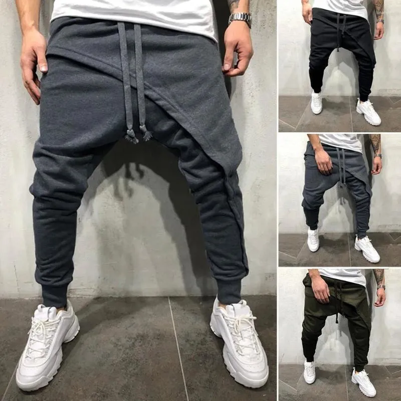 Pantalons masculins Hommes Harem Ankle attachés à la cheville Hip Hop Double couche coulant Baggy coréen COSTALE TAILLE ÉLASTIQUE Pantalons de survêtement Pantalons de survêtement