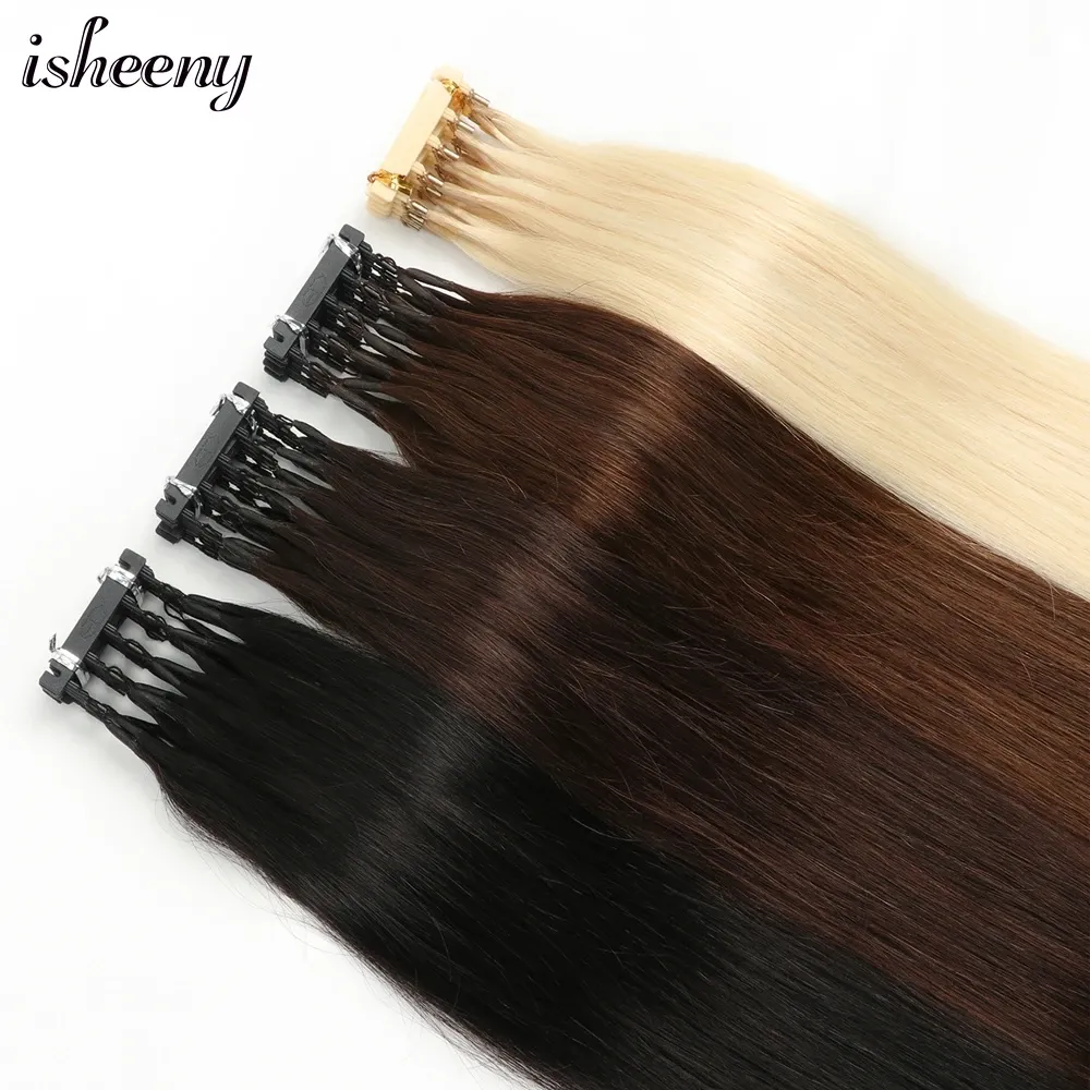 Estensioni iSheeny 6d Human Hair Extensions 16 "20" 24 "6d 2 capelli 10pcs/set micro -perle invisibili capelli 100% capelli umani naturali 50 ciocche