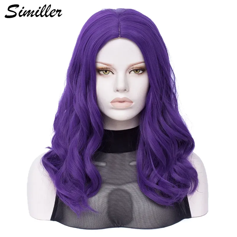 Wigs Similler Synthetic Wig Women Curly Hair Heat Resistance Purple Long Wigs for Cosplay Central Parting