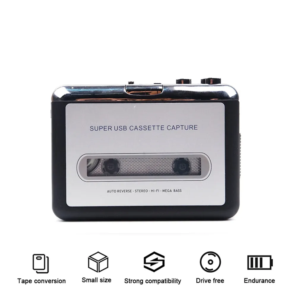 S USB Cassette Capture Radio Player Portable USB Cassette Tape to MP3 Converter Capture Audio Music Player Tape Cassette Recorder