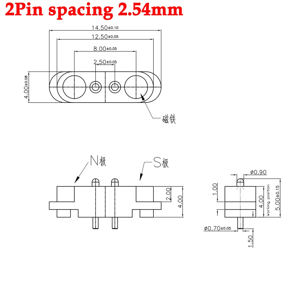 2A DC Magnetic Pogo Pin Connector 2 Pin Male Female Spring Loaded Power ...