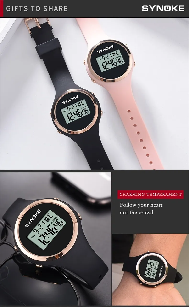 SYNOKE 38mm Digital Devices Sports Watch With Silicone Strap Waterproof Ladies Clock From Ddmyhome 19.36 DHgate.Com