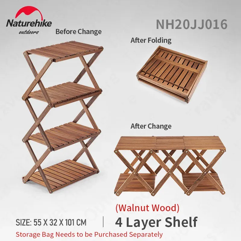 Möbler NatureHike Camping Folding förvaringsställ Outdoor Portable 34 Layer Shelf Wood Folding Table Picnic BBQ Vandring Tabellagring