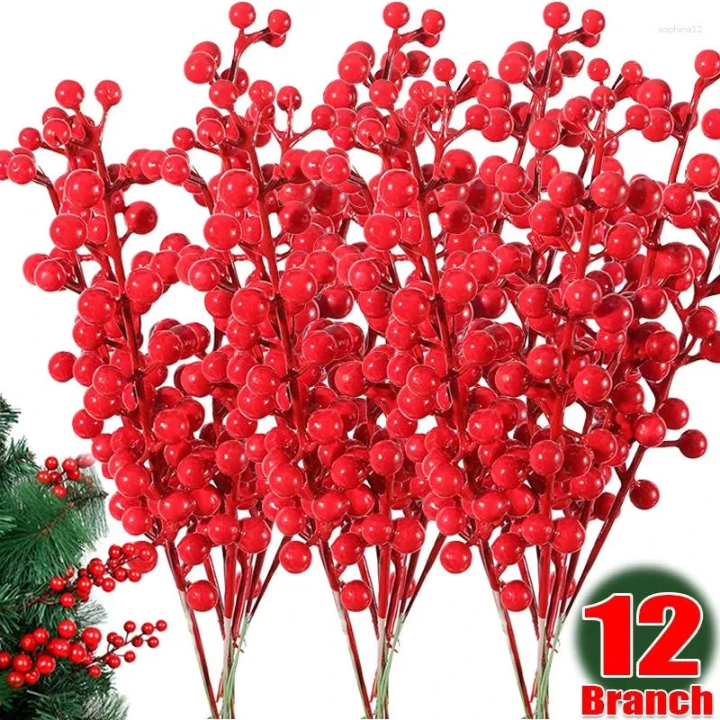 Flores decorativas atacado Artificial Christmas Berries Vermelho Ramificações 30Heads Plástico Fake Berry Holly Plants Party Home Decoration