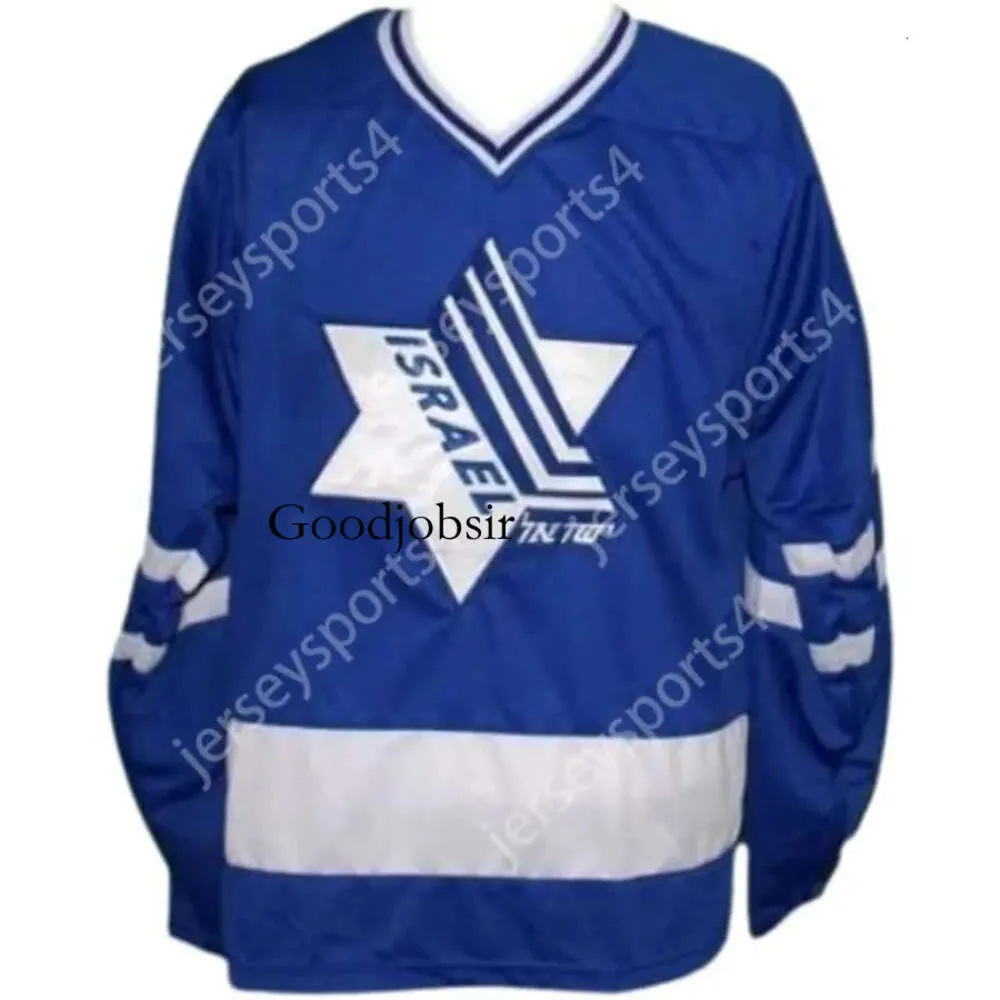 GDSIR Custom retro Peter 66 Equipe Israel Hockey Jersey Blue Size S-6xl Qualquer nome e número de qualidade