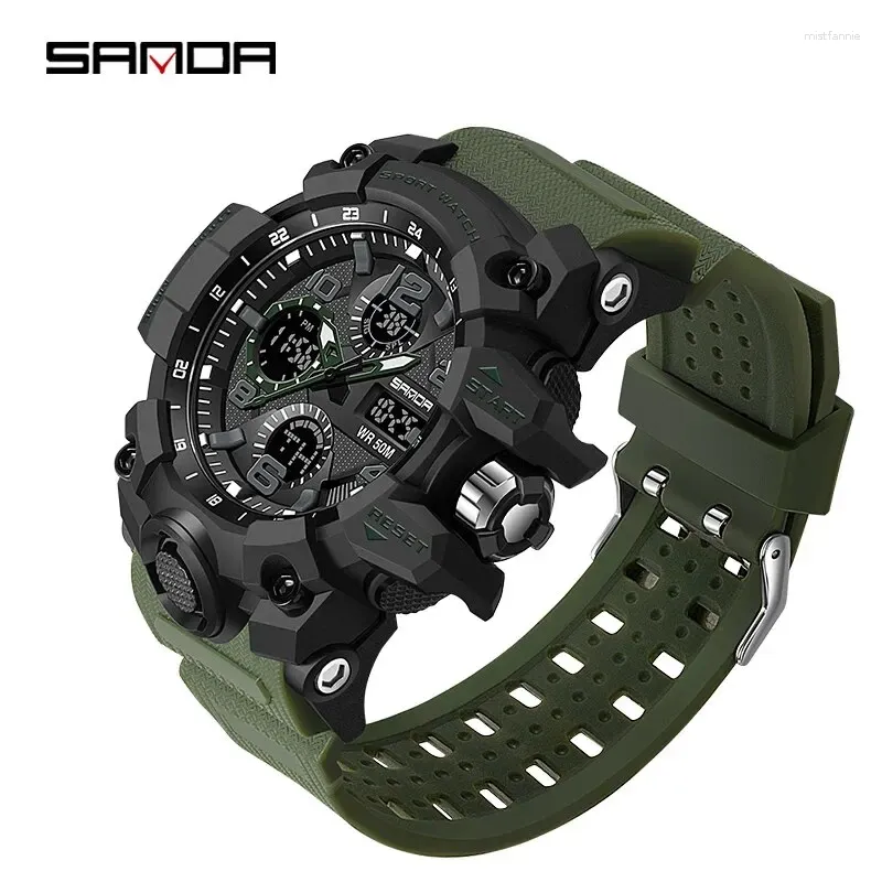 Polshorloges sanda g style sport militaire heren horloges waterdichte dubbele display kwarts polshorloge voor mannelijke klok stopwatch relogios