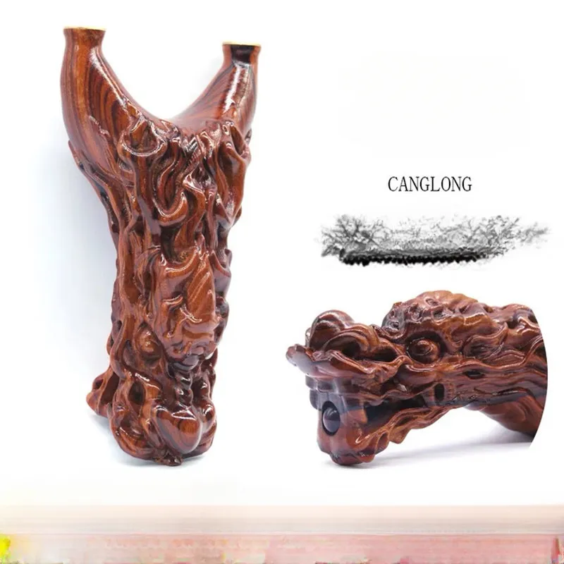 Alta qualidade Desert Ferro de madeira maciça Red Sandalwood Dragon Head Slingshot Dragão esculpido Cabeça de couro plana Catapulta