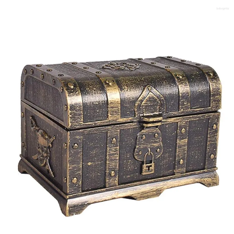 DHgate Decorative Treasure Chest Jewelry Box Bronze Plastic Toy Box Pirate Party Decor Keepsake Home Garden