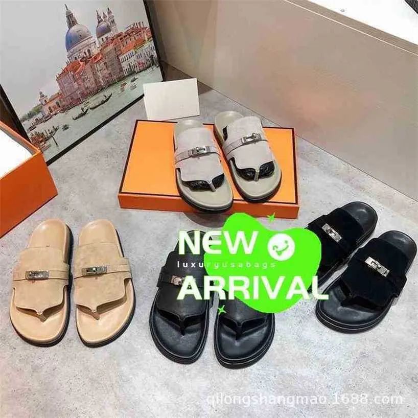 Oran Sandals Летние кожаные тапочки искренние кожаные кожаные мужские и женские ту же кожаные шлепанцы с плоским дном с металлическими пряжками повседневные тапочки