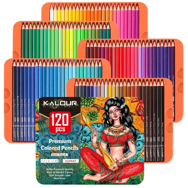 Crayons 72/120/180 Couleurs Huile Crayons de couleur professionnelle en bois Soft Sketing Crayons Drawing Prayer Set pour les fournitures d'art pour enfants