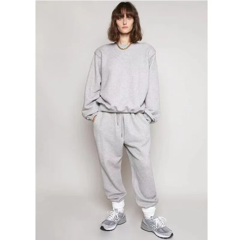 Women's Autumn Round Neck Sweater Drawstring Pants Sweater Set Fashion Laydown Casual Small Feet Commuter for Women Set