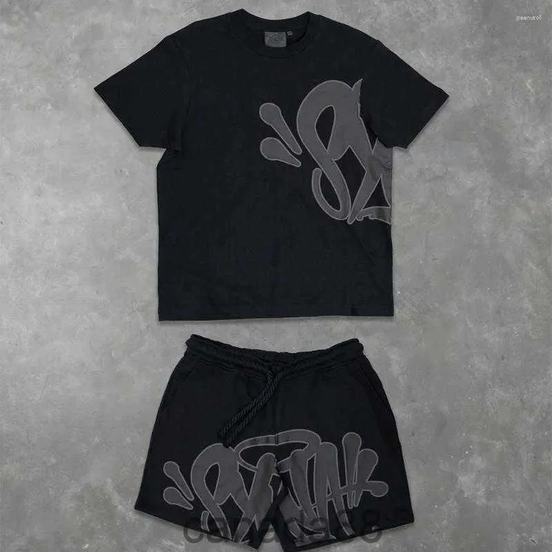 Mens Stauits Synaworld y2k traje tracksuit hip hop impressão impressão de mangas curtas de grandes dimensões calças de camisa de duas peças de duas peças roupas 6455 0thf