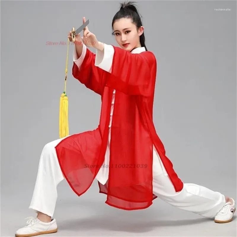 Vêtements ethniques 2024 Chinois Wushu Tai Chi Châle accessoires Kungfu Cloak Tulle Dance Performance Sun Protection Vêtements