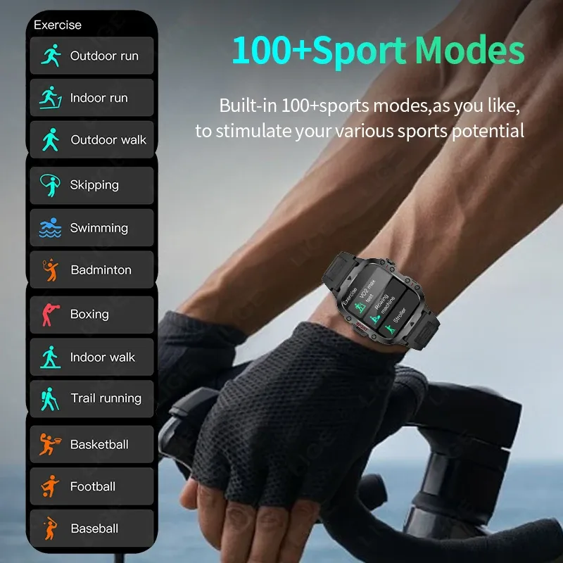 Lige 2024 Smart Watches Men's Robust Military Bluetooth Ring IP68 Vattentät sport hjärtfrekvens utomhus smartur för Android iOS