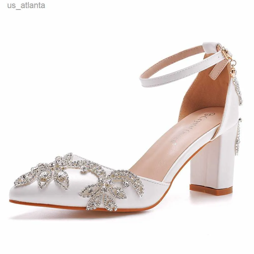 Dress Shoes Summer Brand Women Sandals Party Flower Rhinestone Cover Heel 10.5 CM Square Lady Wedding Hot Sale Lovely Shoe H240403635W