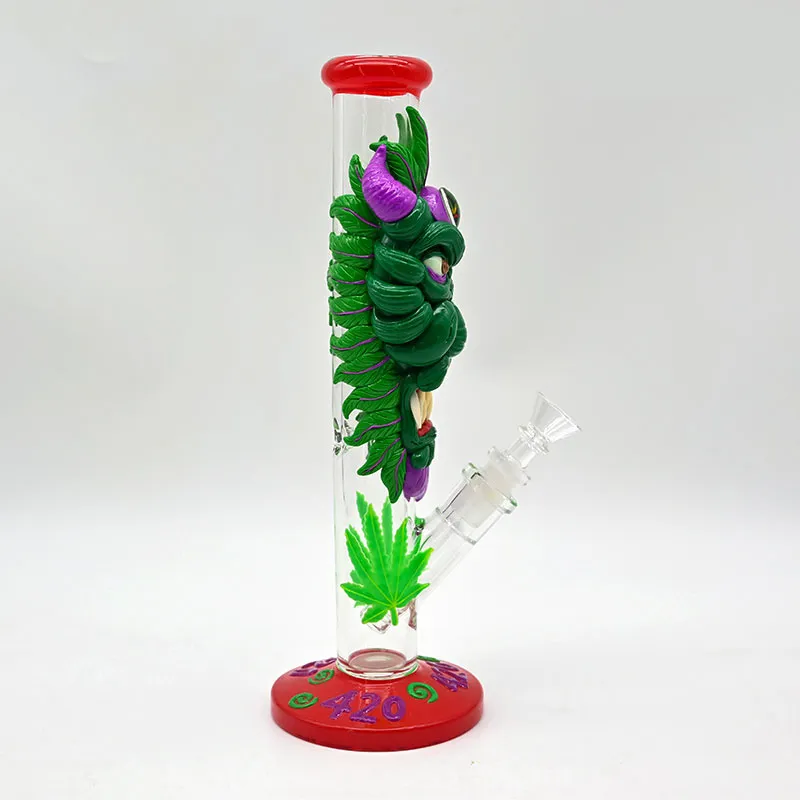 11,8 pollici, bong di vetro, bagliore in buio, tubo d'acqua in vetro borosilicato, caveo di vetro, dipinto a mano, argilla polimerica graziosa vetro fumante, decorazioni la casa, fumatori