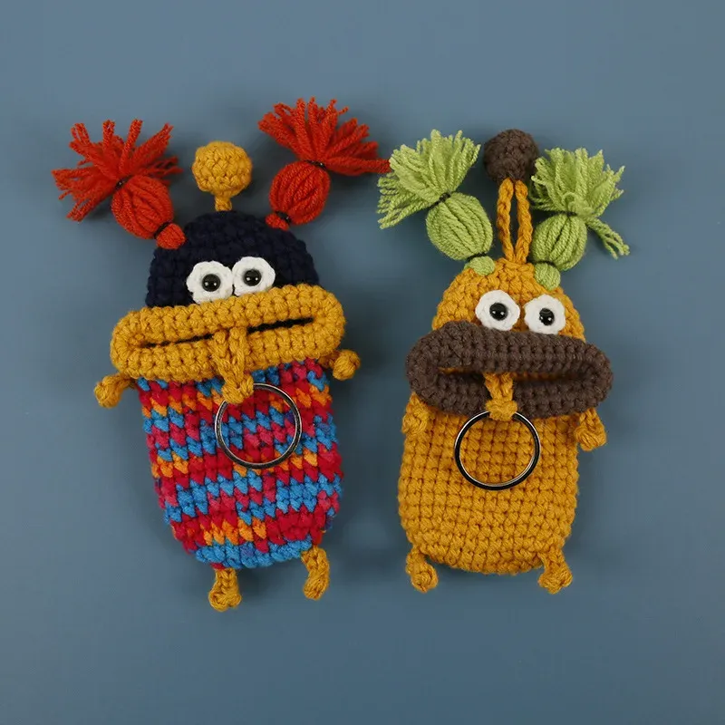 小物 sillage Knitted Keychains Knitting Funny Doll Keychain Crochet Sausage Mouth Storage Bag