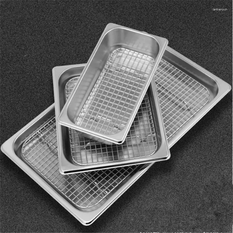 Flatware Sets GN Pan Mesh Net BBQ Stainless Steel Basin Oil Rack Filter Rectangular Plate Frying Basket Baking Shaker Tub Strainer Tray