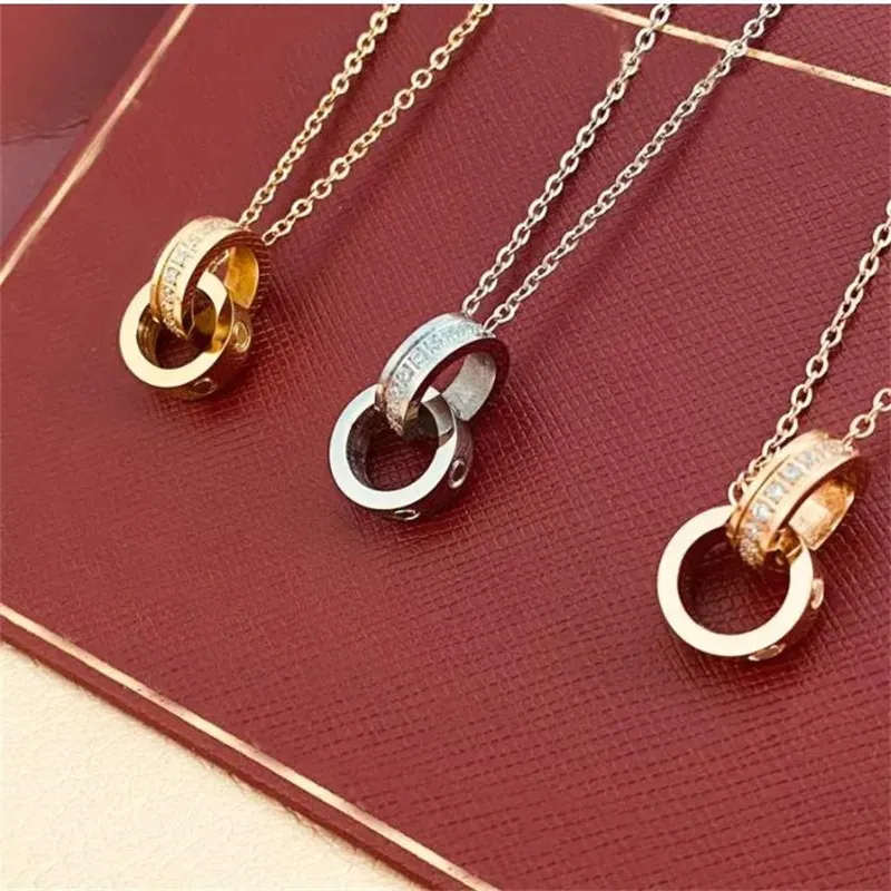 Hjärthalsband silver designer halsband mossanit smycken pläterade guld silver titan stål dubbel ringar tennis halsband bröllop present grossist hight kvalitet