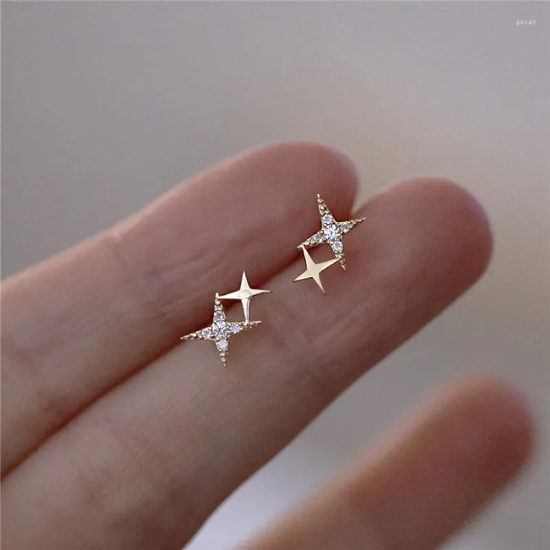 Stud Earrings 925 Sterling Silver Romantic Cute Four-Pointed Star For Women European Fashion 14k Gold Plated Jewelry Gift