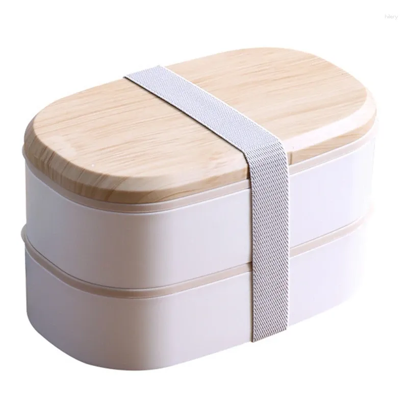 Dinnerware Japanese-Style Double-Layer Strapped Bento Box Wood Grain Lunch Large Capacity With Tableware Can Be Microwaved
