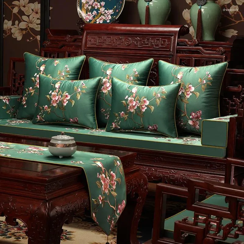 Kudde lyxig kinesisk stil soffa täcker blommor broderade kast kuddar blå gula gröna täcker hemstol dekor