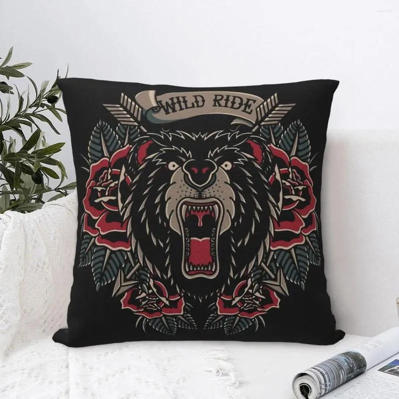 Pillow Wild Ride Bear Traditional Pillowcase Tattoos Art Backpack For Sofa DIY Printed Car Coussin Covers Decorative