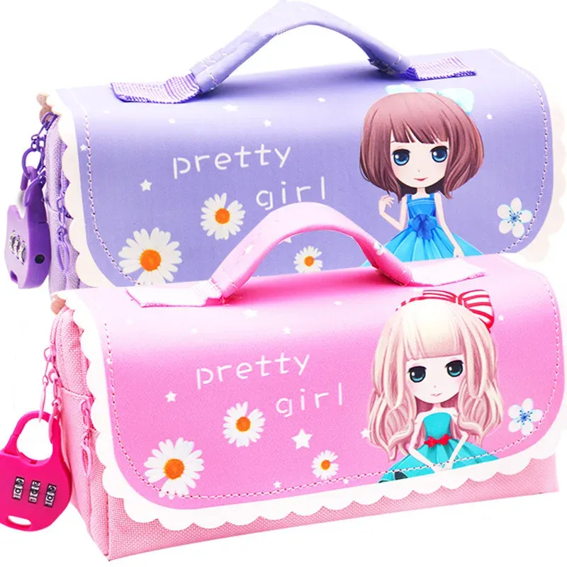 Bags Large Capacity Pencil Case with Combination Lock Korean Pencilcase for Girls Boys Zipper Pencil Pouch Bag School Box Stationery