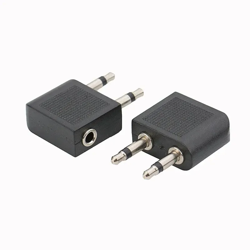 2 stks gouden nikkel vergulde luchtvliegtuig 3,5 mm vliegtuig luchtvaarthoofdtelefoon mono audioconverter reisaansluiting plug splitter adapter adapter