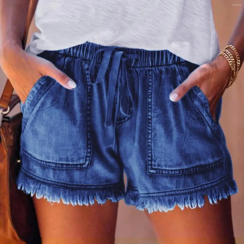 Shorts femininos borla feminino jeans bandagem bolso inferior casual calças curtas senhora roupas sexy menina verão jean