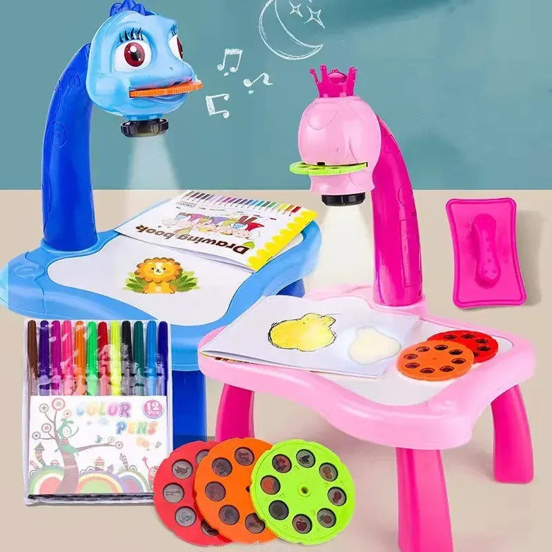 Kids Painting Board Toys Children LED Projector Art Drawing Table Desk ...