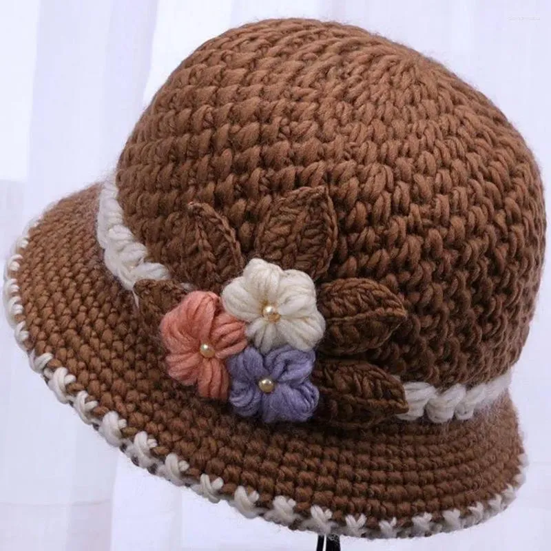 Berets Women Fisherman Hat Wygodne stylowe wełniane czapki dla kobiet z dekoracją kwiatów jesienna zima dla modnych