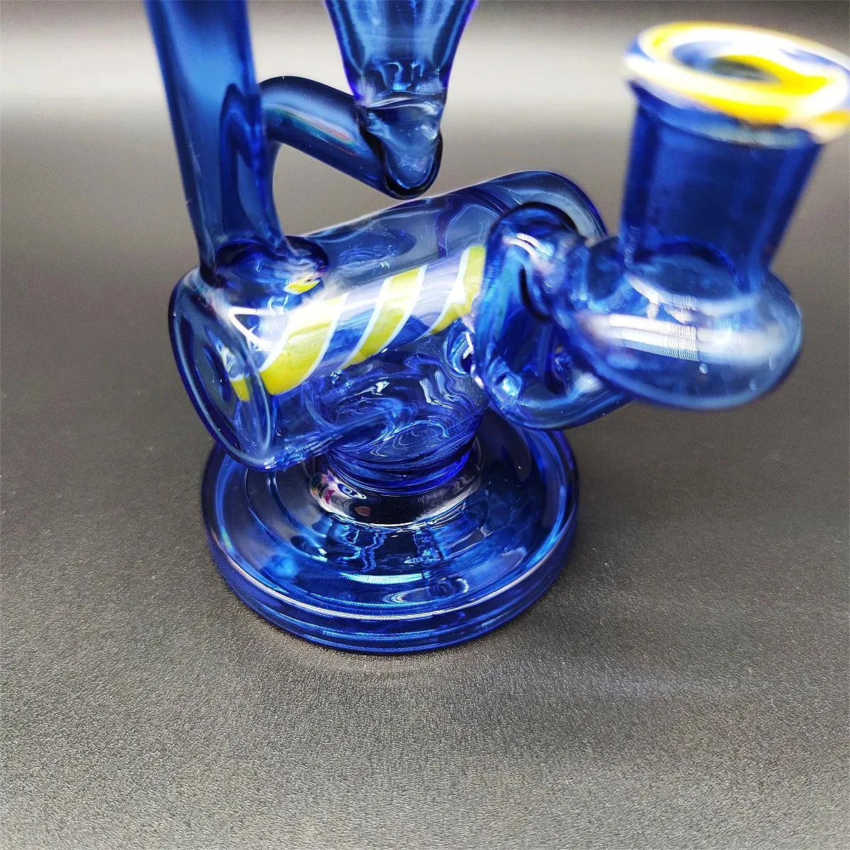 Fab Egg Slit Hub Heady Bong Thick Clear Blue 8 Inch Luxury Hookah Glass Bong Dabber Rig Recycler Incycler Smoke Pipe Slit Puck Wig Wag Glass Neck 14.4mm Joint Perc