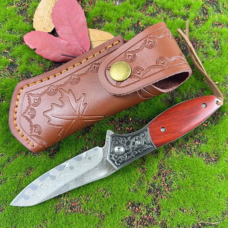 Specialerbjudande A6714 Högkvalitativ flipper fällkniv Damascus stålblad Rosetthandtag Bollbärande snabbt öppna EDC -mappknivar utomhusverktyg