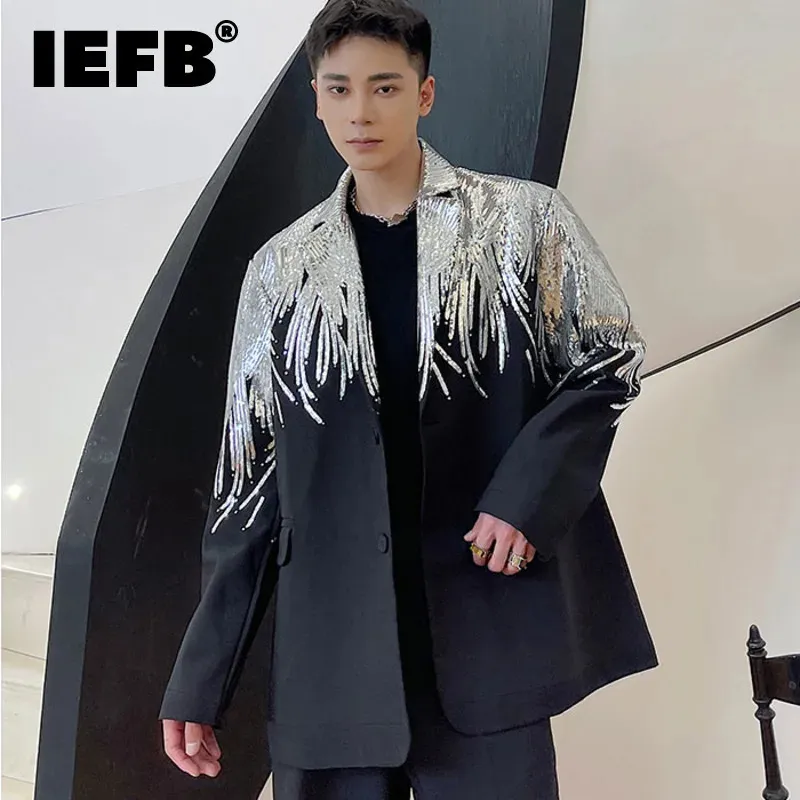 IEFB Heavy Craft Embroidery Sequin Trend Casual Mens Blazer Autumn Fashion fit Jacket Streetwear Suit Coat 9Y9245 240329