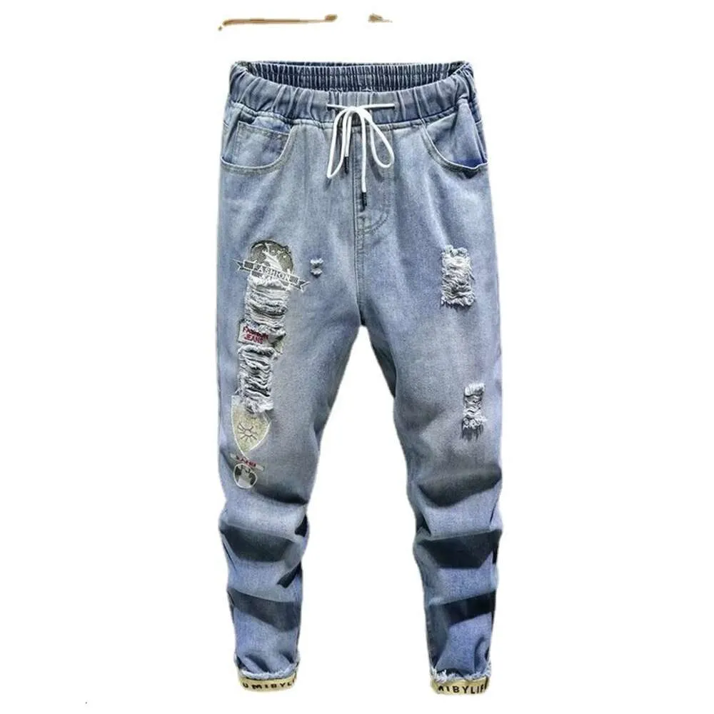 Jeans strappati a 9 punti estate per ragazzi, leggings allentati, versione coreana di abiti da lavoro di marca alla moda, pantaloni per gambe artne