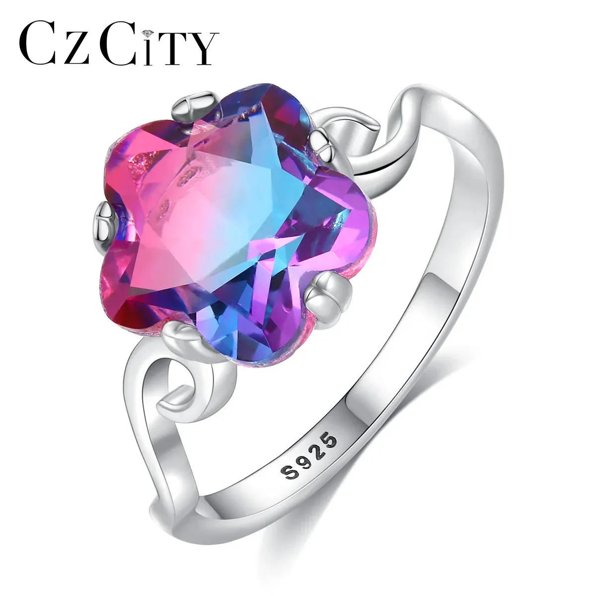 Anelli Rings CzCity 925 Sterling Silver Floro Colorful Topaz Gemstone Ring per Women Trendy Luxury Party Classic Wedding Anniversary Gioielli