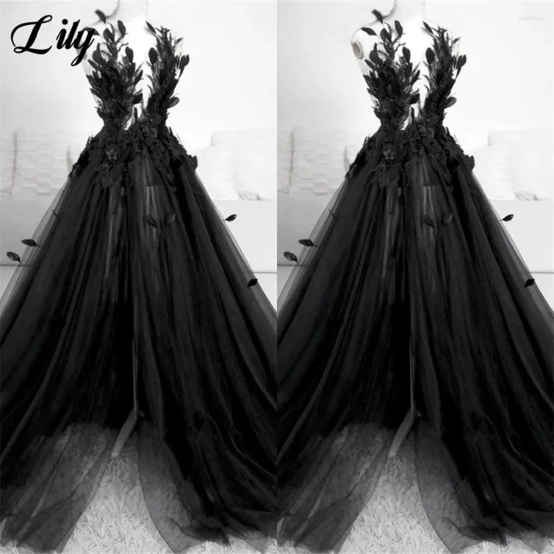 Платья для вечеринок Классическое черное перо свадебное платье принцесса день рождения для женщин