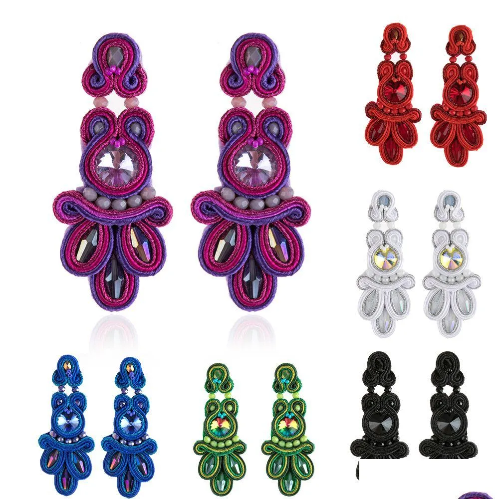 Dangle & Chandelier Kpacota Soutache Fashion Colourf Crystals Purple Earrings Ethnic Big Trendy Jewelry Women Handmade Earring Gift D Dhnlz