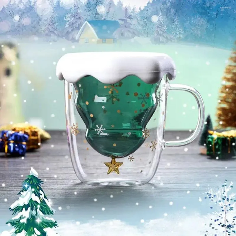 와인 안경 커피 차 안티 스케일링 크리스마스 트리 별이 빛나는 하늘 음료웨어 눈송이 유리 컵 머그스 선물 우유