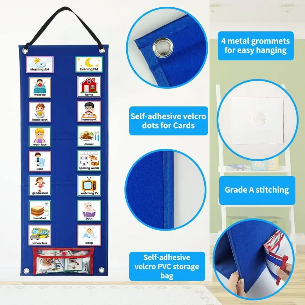 Tableau De Routine Enfant En Feutre - 70 Cartes Visuelles - Pour Autonomie, école à La Maison, Autisme