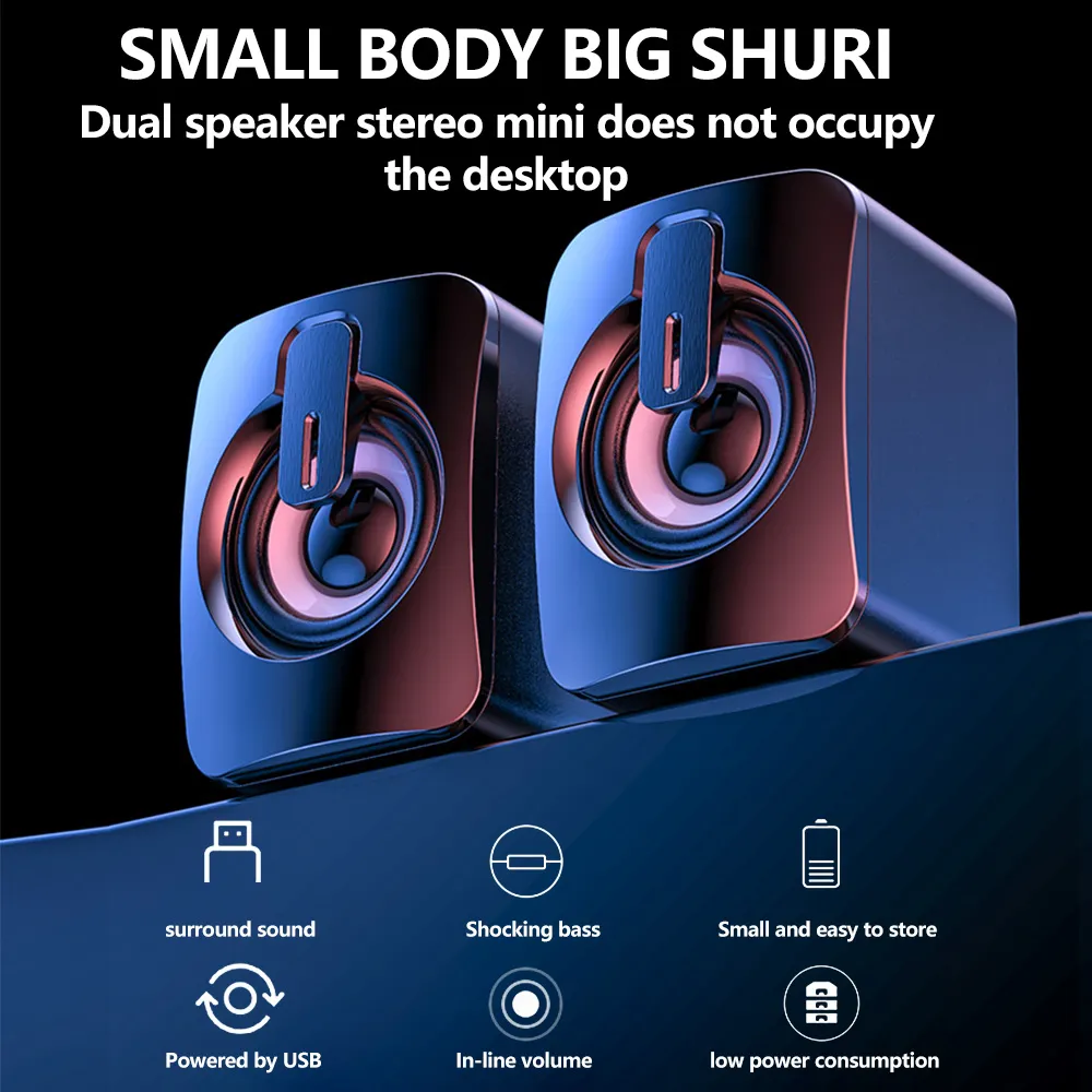 Computer Speaker PC Sound Box HIFI Stereo USB Wired with LED Light for ...