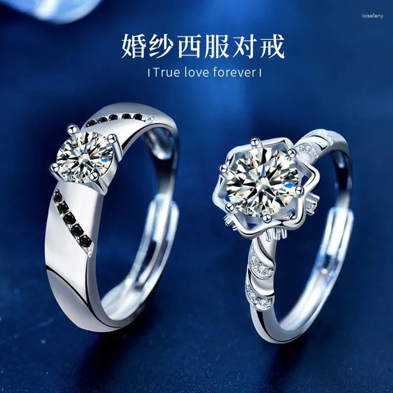 Cluster Rings Diamond Couple Ring Sterling Silver Bijoux Femme Luxe Anillo Mujer Schmuck Damen Coussin Alliances Mariage