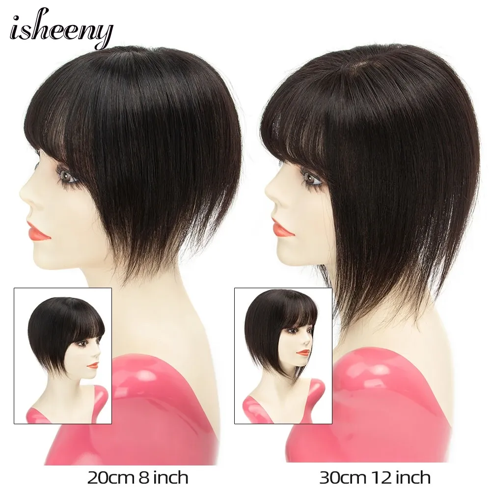 isheeny 12x13cm人間の髪のトッパー8 "12"天然黒い通気性モノベースヘアピース注入ヘアネットトップウィッグクリップ