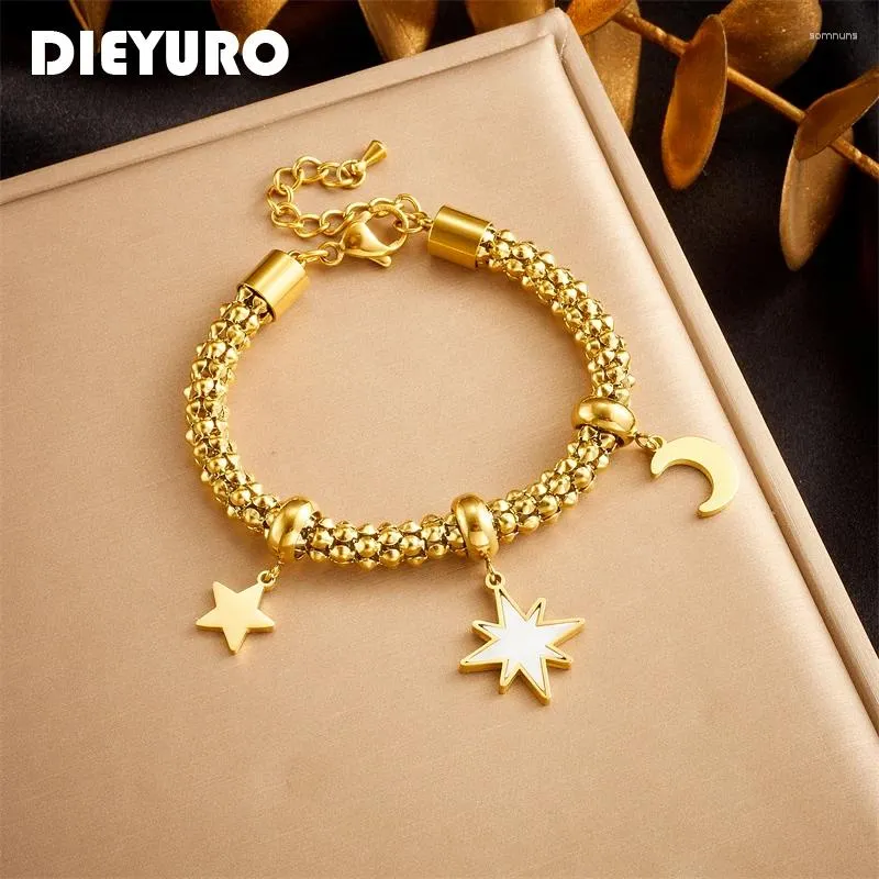 أساور سحر Dieyuro 316L Stefless Steel Stars Bracelet for Women Girl Fashion Gold Gold Jewelry Gift Party Pulseras