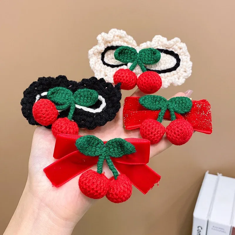 Girls Elastic Hair Bands Ponytail Holder with Red Cherry  display picture 1