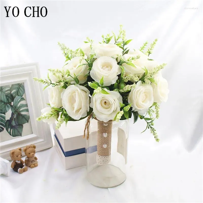 Flores de casamento buquê de noiva branco rosa champanhe noiva dama de honra mariage acessórios de retenção artificial