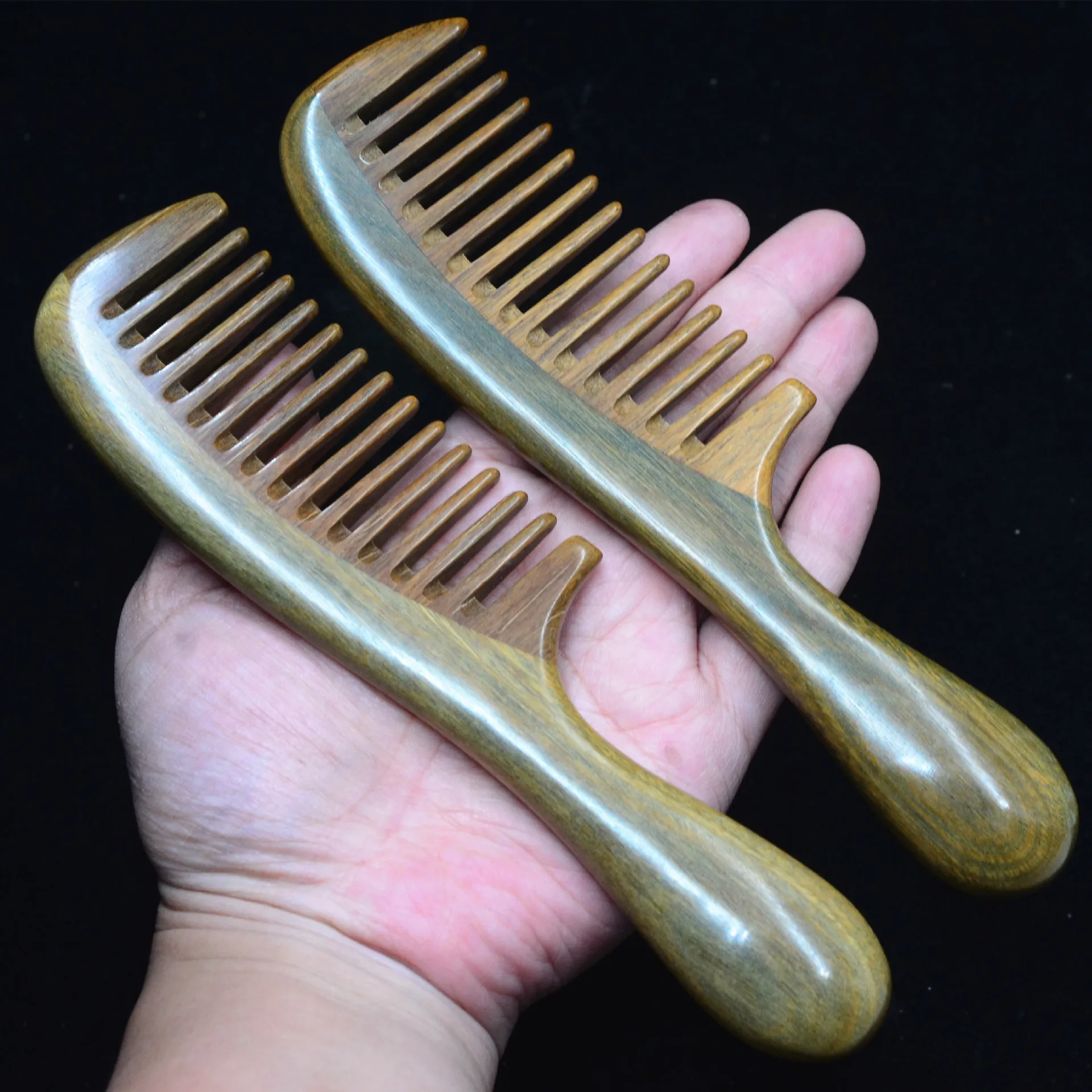 Pente de sândalo verde 18.5cm, direto da fábrica, alça de tambor natural, pente de cabelo de massagem, pente de cabelo largo, ondulação de dentes, atacado