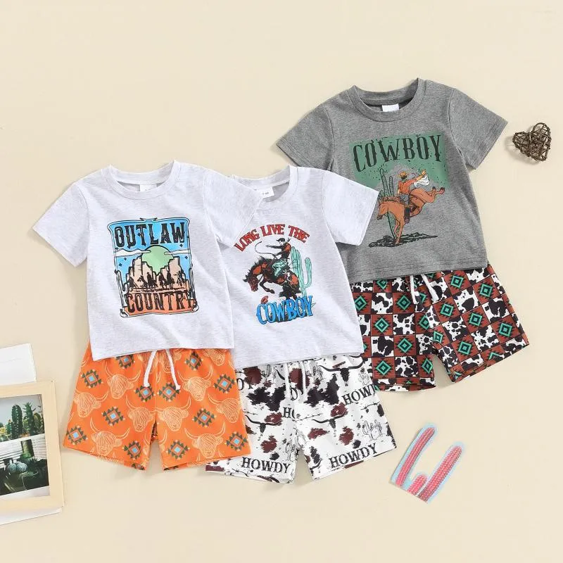 Roupas Conjuntos de roupas infantil infantil meninos roupas de verão cactus letra impressão de manga curta camisetas tops shorts elásticos de cintura 2pcs